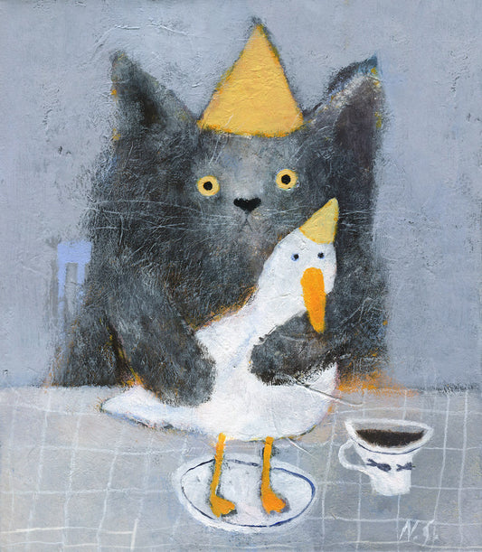 Cat with a Duck on a Plate – Original