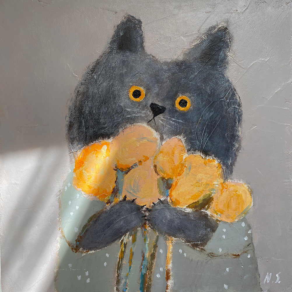 Cat with Flowers – Original