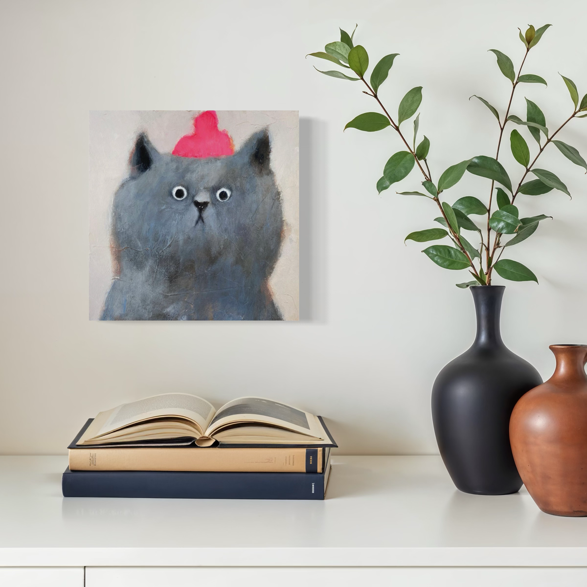 Grey Cat in Pink Hat – Original